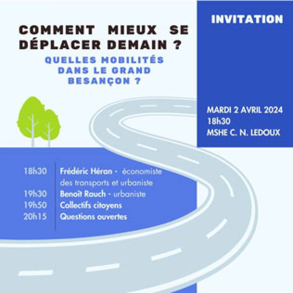 Comment mieux se déplacer demain ? Quelle mobilité dans le Grand Besançon ? Conférence-débat le 2 avril à 18h30